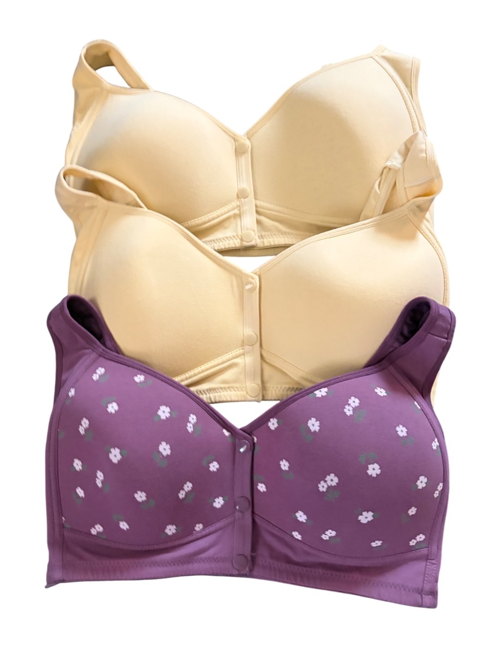 Daisy Bra Set of (3) Large Adaptive Front Snap Closure Wireless Wide Strap